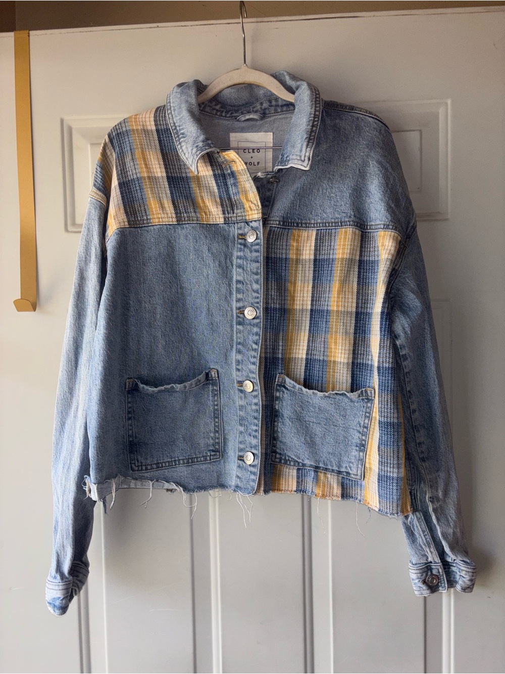 Cleo + Wolf denim/patchwork crop jacket size XL
